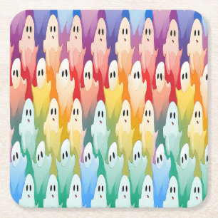 Rainbow Ghosts Square Paper Coaster