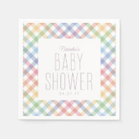 Rainbow gingham plaid cute pastel baby shower