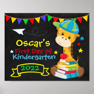 Rainbow Giraffe First Day of School Chalkboard Poster