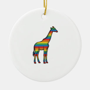 Rainbow Giraffe Vintage Engraving Vector Design_1 Ceramic Tree Decoration