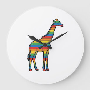 Rainbow Giraffe Vintage Engraving Vector Design_1 Large Clock