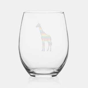 Rainbow Giraffe Vintage Engraving Vector Design_1 Stemless Wine Glass