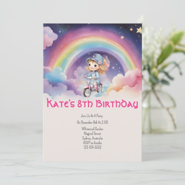 Rainbow Girl  8th Birthday Invitation (Standing Front)