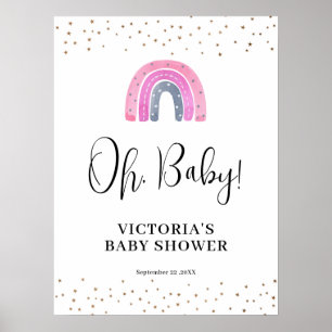 Rainbow Girl Baby Shower Welcome Poster