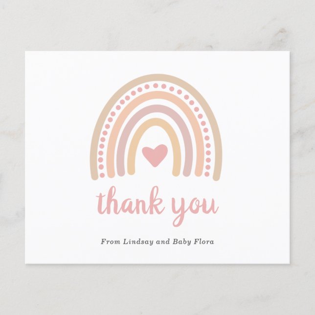 Rainbow Girl Budget Baby Shower Thank You Card (Front)