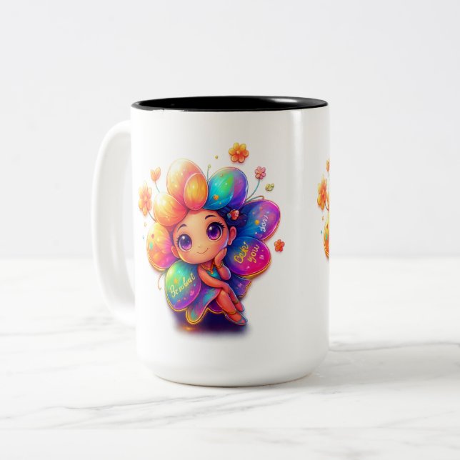 "Rainbow Girl Mug – Cute Fantasy Character with Co (Front Left)