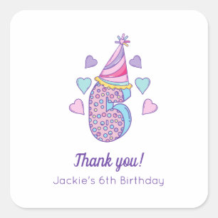 Rainbow Girls 6th Birthday Party Favour Sticker