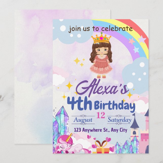 Rainbow girl's kids birthday party Gifts  Invitation (Front/Back)