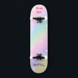 Rainbow  Girly Custom Personalised Name Skateboard<br><div class="desc">Rainbow skateboard with personalised Name and caption Rainbow Personalised Skateboard CLICK on PERSONALIZE TEMPLATE OPTION AND ENTER the NAME. you can also custom other caption. Cool skateboard designed with vivid colours and for the background and a funky unicorn riding a skateboard. This Skateboard makes a great gift idea for a...</div>