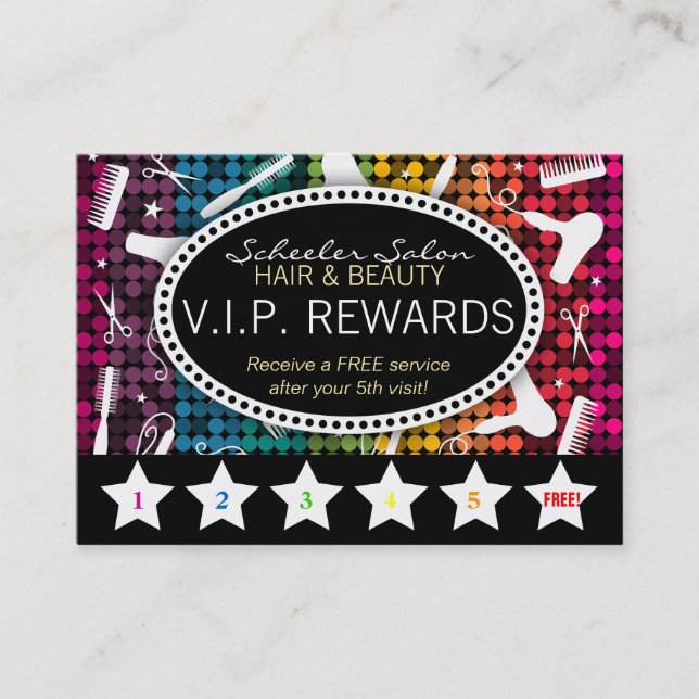 Rainbow Glam Custom Salon Loyalty Punch Card (Front)