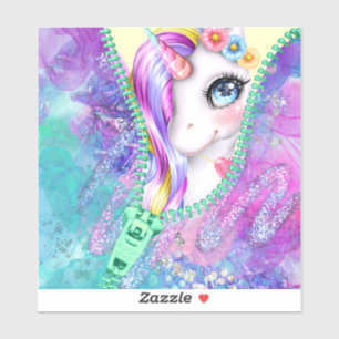Rainbow Glam White Unicorn Peek-A-Boo Zipper