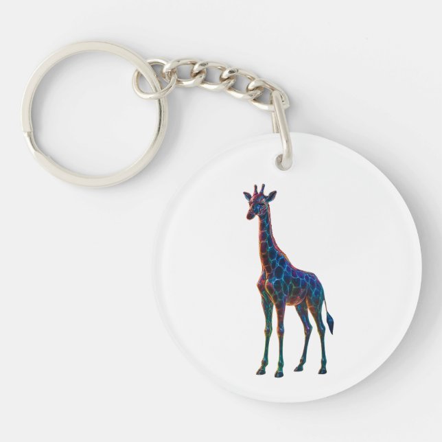 Rainbow Glass Giraffe Art Key Ring (Front)