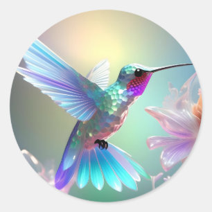 Rainbow Glass Hummingbird,  Classic Round Sticker