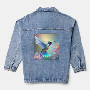 Rainbow Glass Hummingbird,  Denim Jacket