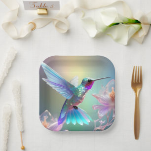 Rainbow Glass Hummingbird,  Paper Plate