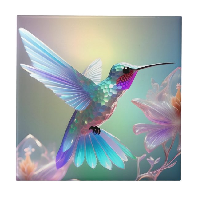 Rainbow Glass Hummingbird,  Tile (Front)