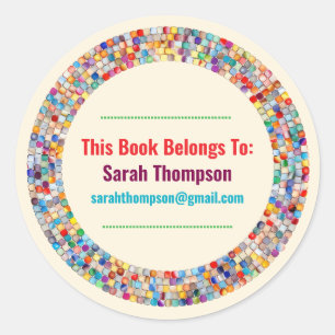 Rainbow Glass Mosaic Circle Frame Name Classic Round Sticker