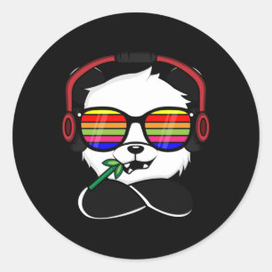 Rainbow Glasses Cool Panda - Headphones Over Ear Classic Round Sticker