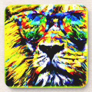 Rainbow Glasses Lion Painting. Buy Now Coaster