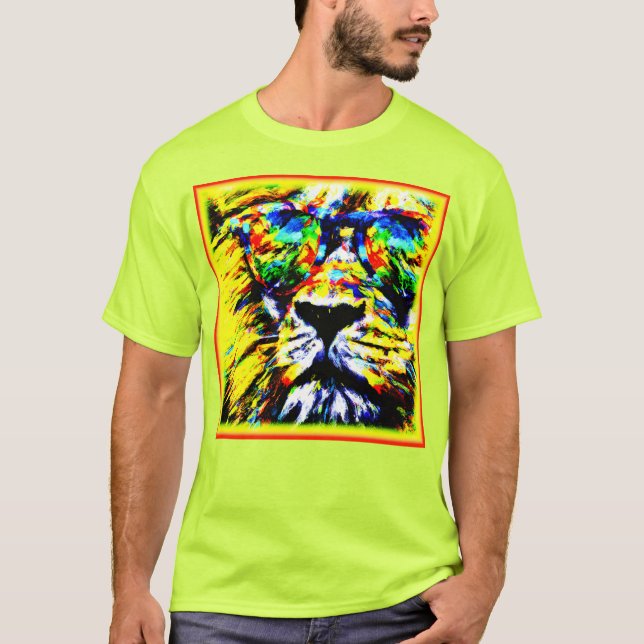 Rainbow Glasses Lion Painting. Buy Now T-Shirt (Front)