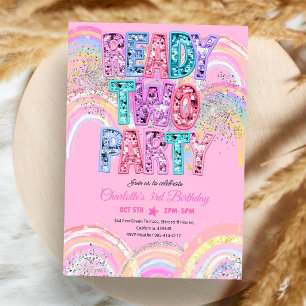 Rainbow Glitter 2nd Birthday Party Invitation