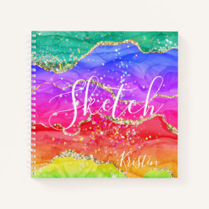 Rainbow Glitter  Abstract Your Name Sketchbook Notebook