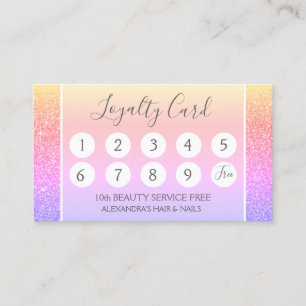 Rainbow Glitter and Sparkle Girly Loyalty Punch Card