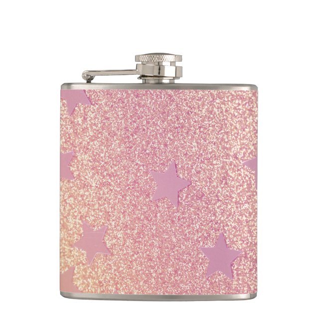 Rainbow Glitter and Stars Hip Flask (Front)