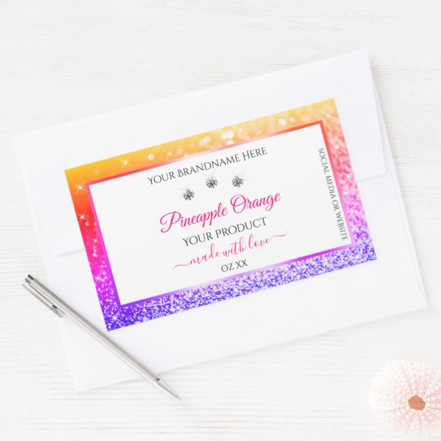 Rainbow Glitter and White Product Packaging Labels (Envelope)