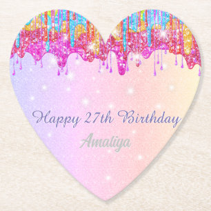 Rainbow glitter-bright color sparkle for birthday paper coaster