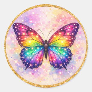 Rainbow Glitter Butterfly Bold Classic Round Sticker