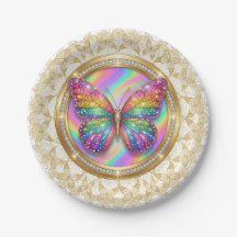 Rainbow Glitter Butterfly Elegant Lace Party
