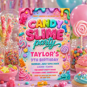 Rainbow Glitter Candy Slime Birthday Party Invitation