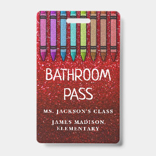 Rainbow Glitter Crayons Teacher Bathroom Hall Pass ID Badge