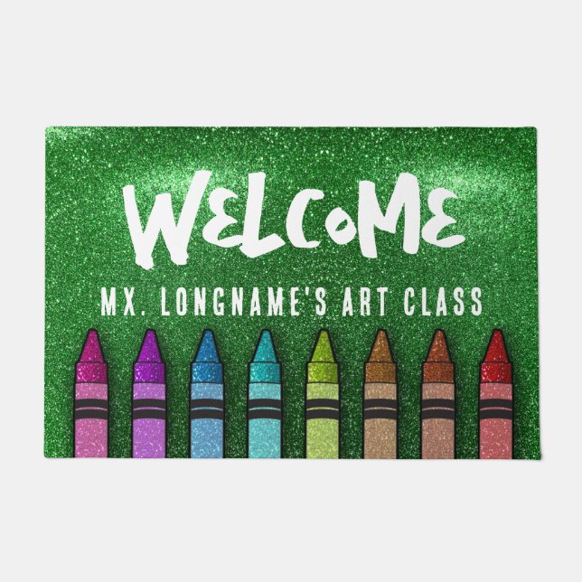 Rainbow Glitter Crayons Teacher Classroom School Doormat (Front)