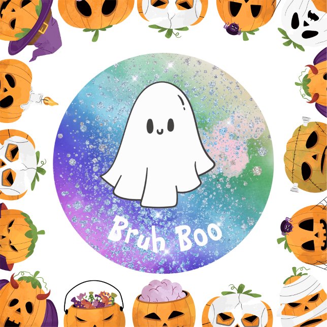  Rainbow glitter cute Ghost boo Custom kids  Classic Round Sticker (Creator Uploaded)