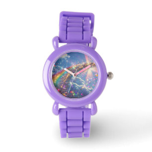 Rainbow Glitter Digital Art Watch