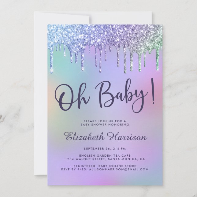 Rainbow Glitter Drip Baby Shower Invitation (Front)