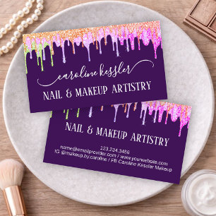 Rainbow Glitter Drip Beauty Makeup & Nail Artists Business Card