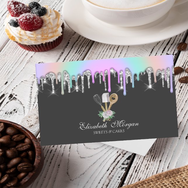 Rainbow Glitter Drips Bakery Pastry Hand Tools  Business Card (Creator Uploaded)