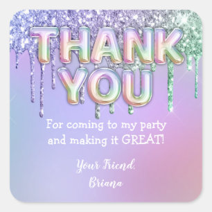 Rainbow Glitter Drips Girl Birthday Party Favor Square Sticker