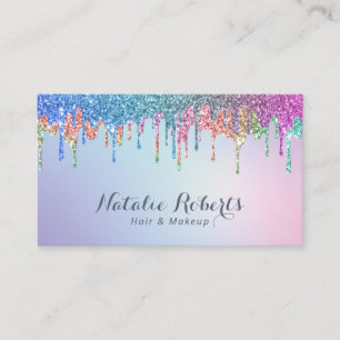 Rainbow Glitter Drips Hair Stylist Makeup Artist Business Card
