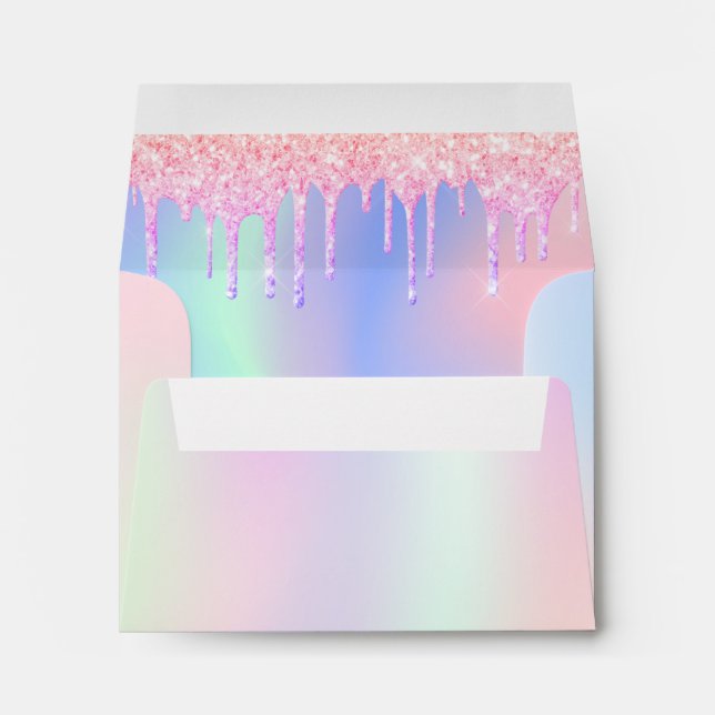 Rainbow glitter drips pink purple name envelope (Back (Bottom))