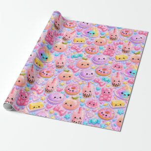 Rainbow Glitter Dumpling Bun Cute Squishies Wrapping Paper