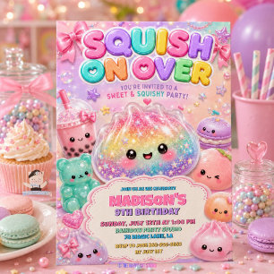 Rainbow Glitter Dumpling Squishies Birthday Party Invitation