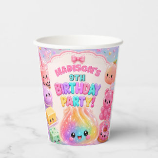 Rainbow Glitter Dumpling Squishies Birthday Party Paper Cups