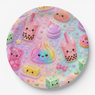 Rainbow Glitter Dumpling Squishies Birthday Party Paper Plate