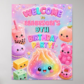 Rainbow Glitter Dumpling Squishies Birthday Party Poster