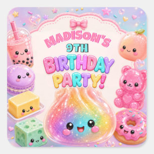 Rainbow Glitter Dumpling Squishies Birthday Party Square Sticker