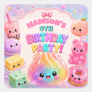 Rainbow Glitter Dumpling Squishies Birthday Party Square Sticker